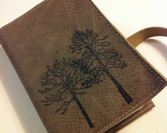 Small Leather Journal - Leather Sketchbook Cover - Pocket Journal - Leather Tree Journal - Monogram - Personalized