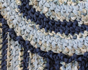 Rag Rug, Blue Rag Rug, 26" x 41" Crocheted Oval Rag Rug, Blue Rug, Cottage Chic Decor, Shabby Chic Decor, Crochet Rag Rug