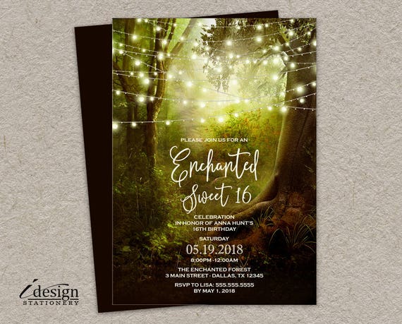 Enchanted String Lights Sweet 16 Invitation Printable
