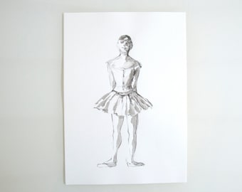 Original ballerina pencil drawing on paper, Edgar Degas inspiration drawing, pose dancer, pencil drawing, art, pencil art by Cristina Ripper