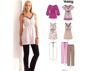 Long Top & Pants Pattern New Look 6033 Bubble Sleeve Top Flutter Sleeve Tunic Crop Pants Zipper Leg Women Sewing Pattern Size 6 to 16 UNCUT