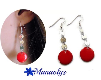 Pink earrings, enamel, enameled charms 3288
