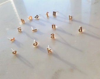 18k Gold Alphabet earring, Lower case stud earring, Alphabet stud, 925 Sterling silver post earring,Initial studs, Initial earrings