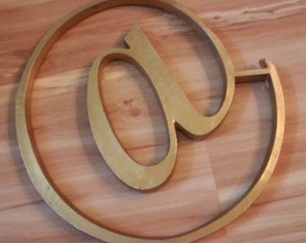 AT Sign Cast Iron, 15-3/4", Wall Decoration Symbol, Painted Gold, Ampersand