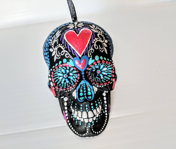 Skull ornament hand painted shatterproof Ornament sugar skull day of the dead Christmas ornaments