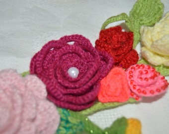 Crocheted Flower Lariat Necklace, Flower collar