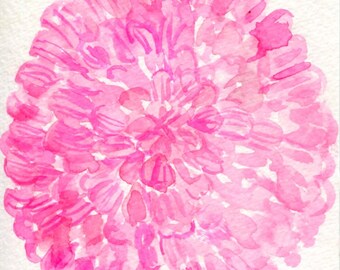 Pink Zinnia Flower Watercolor Painting Original 4 x 6, pink flower painting, original watercolor of pink flowers, zinnias small art floral