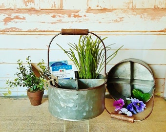 Farmhouse Bucket, Galvanized Decor, Farmhouse Decor, Galvanized Tin, Rustic Metal Decor, Farmhouse Metal Caddy, Galvanized Planter