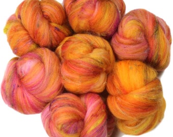 Sunny Side battlings -- mini batts (2 oz.) merino wool, bamboo, sari silk, sparkle.
