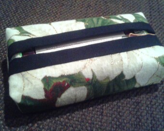 White Poinsettia Pocket Tissue Holder