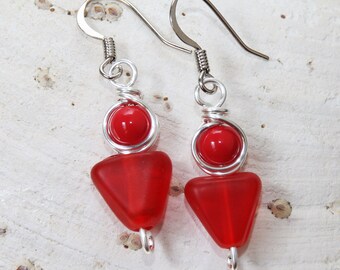 Boho Earrings, Red Drop Earrings, Glass Earrings, Casual Wear, Modern Jewelry, Light Earrings, Red Dangle Earrings, Geometric Jewelry