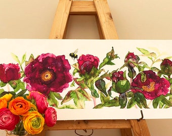 The bee in the Peonies - Limited Edition Giclee Print