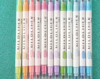 Dual Tipped Mildliners// Mildliner Set of 12// Pastel Highlighters