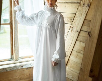 Victorian Winter - long cotton women's night gown, vintage inspired, victorian nightgown, vintage nightgown, available organic cotton