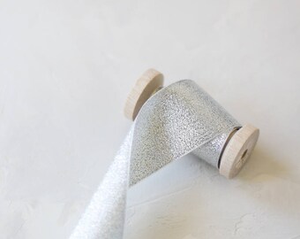 Silver Metallic Glitter Ribbon (with Wooden Spool) - 5 yards - 1.5" wide