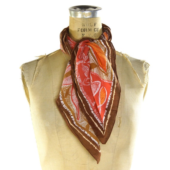 70s Italian Cotton Scarf / Vintage 1970s Square Batik Floral