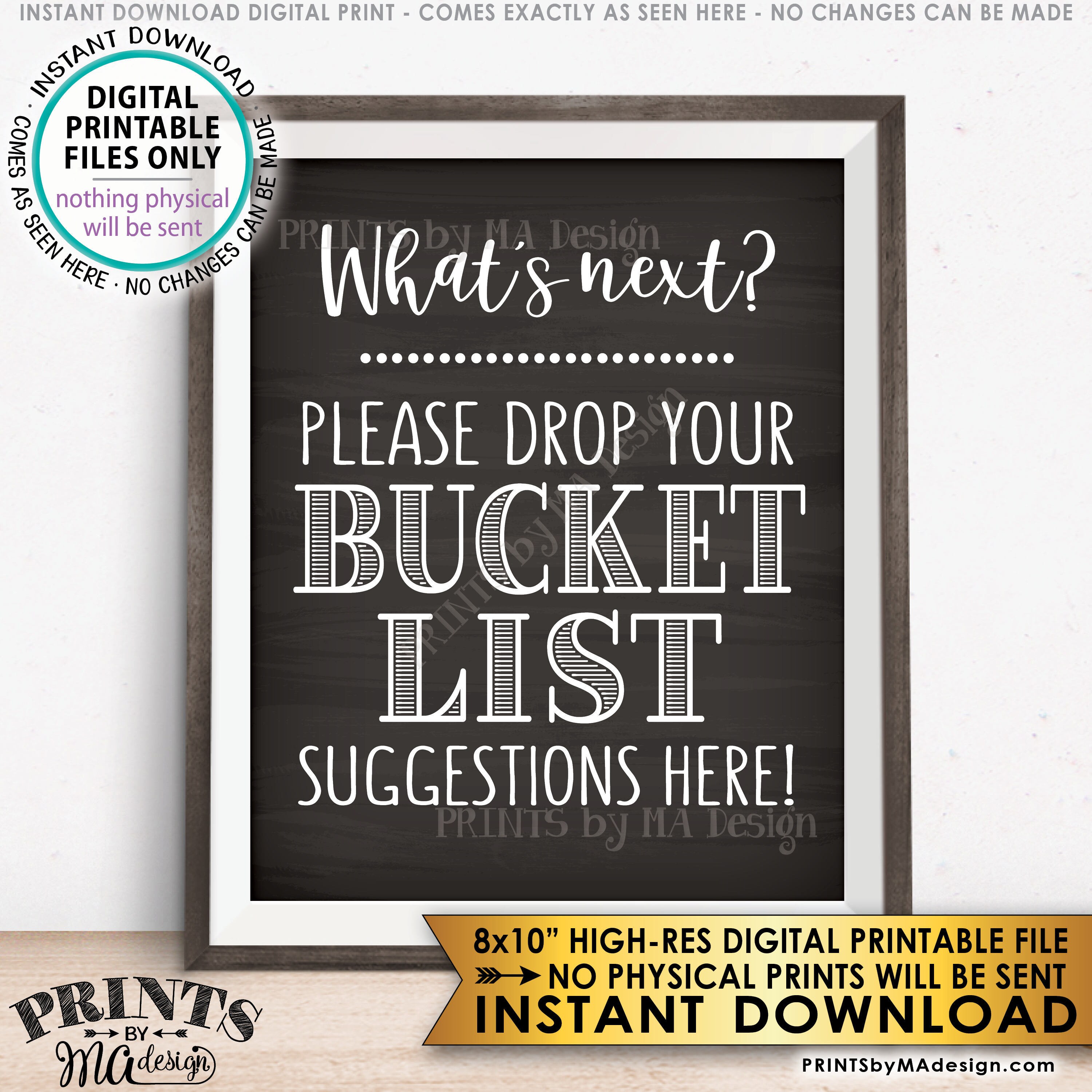 Bucket List Suggestions Sign, Retirement, Graduation, Bon ...