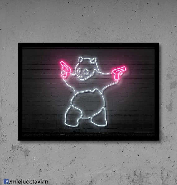 Panda Wall Art Banksy Print Neon Gift For Him