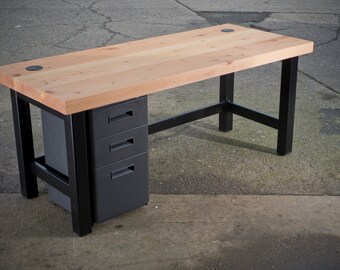Reclaimed wood slab Desk with metal legs