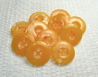 Apricot Ripple: 5/8" (15mm) Glossy Orange Buttons - Set of 11 Vintage New Old Stock Buttons