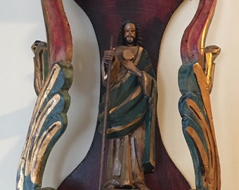 Religous Niche (Nicho) with Saint Joseph - Wood Hand Crafted Saint and Niche - Mexico Religious Folk Art - Retablo