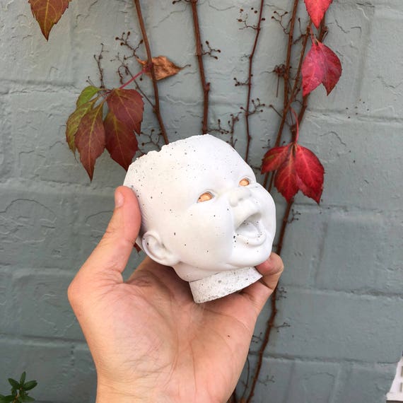 PeaboZombie Baby Doll Head Planter V5.0 (Ghost White)- Hypertufa