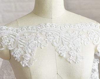 Width 5.51 inches milk white lace trim,Beaded flowers embroidered lace,floral lace trim for bridal veil,trim lace with Sequins(45-181)