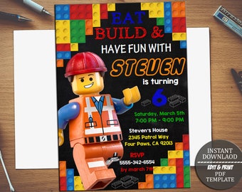 INSTANT DOWNLOAD-Lego Invitation, Lego Birthday Invitation, Lego Party, Lego Birthday Party, Boy Lego Invitation, Boy Lego Editable PDF
