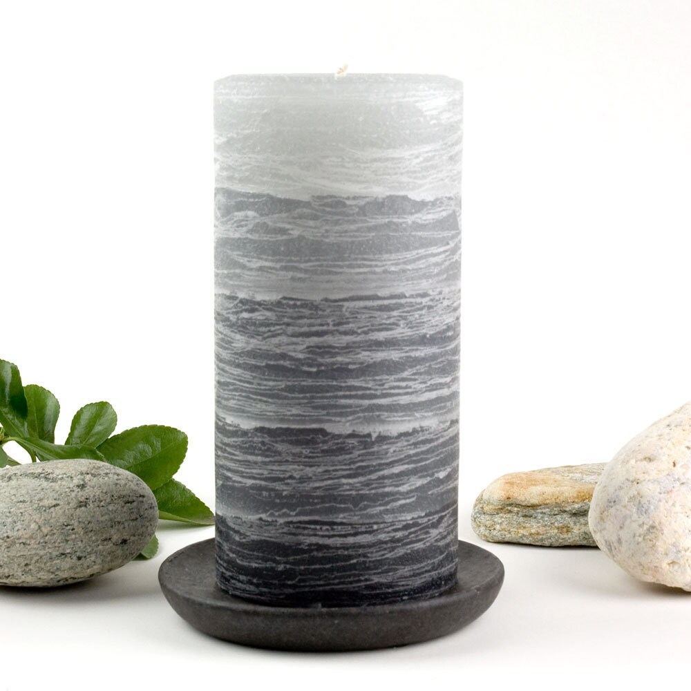 Gray Pillar Candle 3x6 Rustic Layered Fade Style