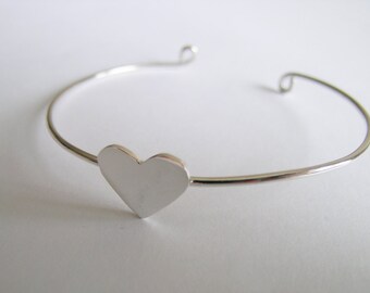 Sterling Silver Bracelet - Heart Bracelet - Silver Heart Bracelet - Silver Cuff - Heart Bracelet in Handmade