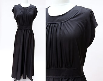 Vintage 70s Dress / Vintage Black Maxi Grecian Dress / Size 18