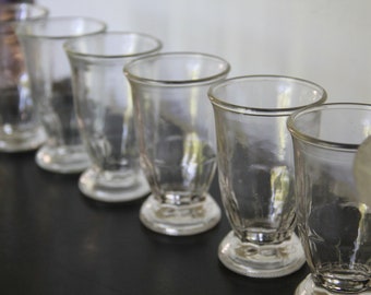 Set of 6 vintage jelly jar glasses, footed tumblers for tiny parfaits or juice glasses, Jelly glasses, pressed glass juice glass set