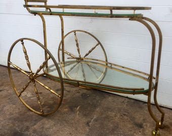 Mid Century Solid Brass Bar Cart