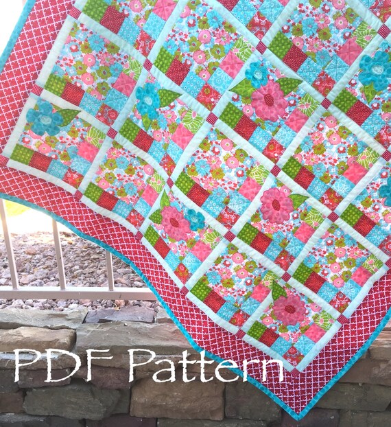 Download Flower Checked Quilt PATTERN Baby Girl Quilt Pattern PDF