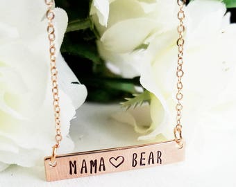 Mama Bear Necklace - Rose Gold Bar Necklace - Custom Stamped Bar Necklace - Mother's Day - Personalized Bar Necklace - Rose Gold Necklace