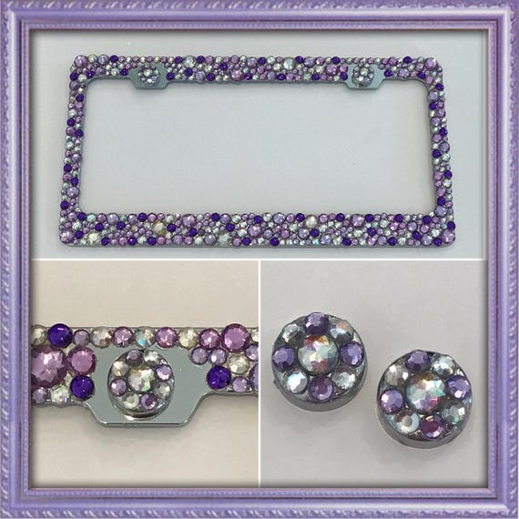 Purple Bling Rhinestone Crystal License Plate Frame Super