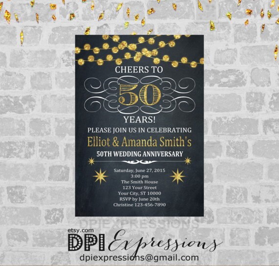 Golden Wedding  Anniversary  Invitation  Printable 50th