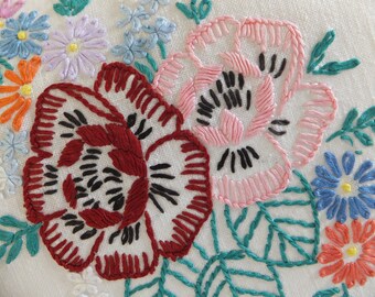 White Linen Hand Embroidered Tablecloth