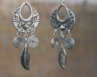 Silver Earrings Boho Earrings Bohemian Earrings Long Boho Jewelry Chandelier Earrings Gypsy Earrings Ethnic Bohemian Jewelry Gift for women
