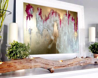 Abstract large gold leaf Painting, Gold wall art, Abstract gold, canvas art, 40" Large Painting, Gold Painting, Gold leaf, white gold, pink