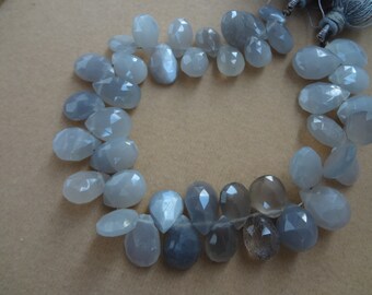 25 pcs 9 to 12 mm Grey Moonstone Briolette Faceted Pears strand-AAA Quality