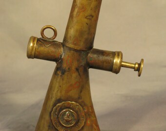 Vintage English Edwardian Antique Brass Fox Hunting Horn Signed Thos. Evans 1910 Equestrian Huntsman Circa 1910