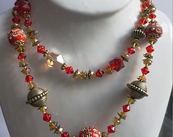 European Red and Gold Necklace