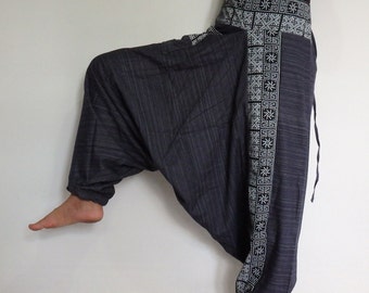 Navy Blue Rough cotton harem pants in a natural.