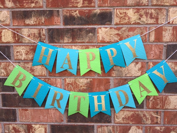 Items similar to Green and blue birthday banner, Happy birthday banner ...