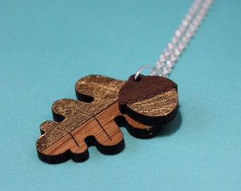 Oak and Walnut Acorn and Leaf Necklace