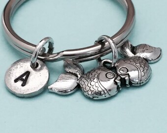 Kissing goldfish keychain, kising goldfish charm, animal keychain, personalized keychain, initial keychain, customized, monogram