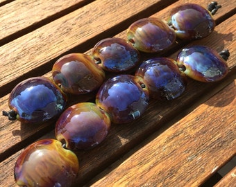 Silvered Lampwork Glass Lentil Beads (5), SRA, UK Seller, UK Lampwork