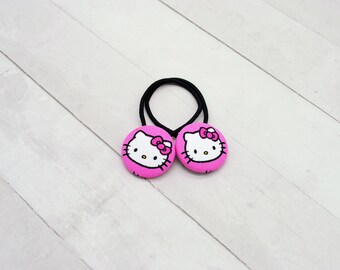 Hello Kitty Ponytail Holder, Cat Hair Tie, Kawaii Hair Button, Kitty Hair Clip, Hello Kitty Hair Elastic, Hello Kitty Party Favor
