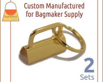 1-1/4 Inch Deluxe Key Fob Hardware, Shiny Gold Finish, 2 Sets, 1.25", Purse Handbag Hardware, Jewelry Supply, KRA-AA006